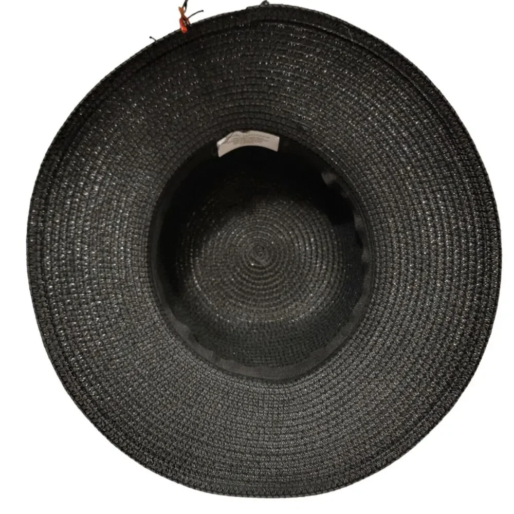 Nicole Marciano Womans Straw Hat Black OS Stones Multicolored Tie